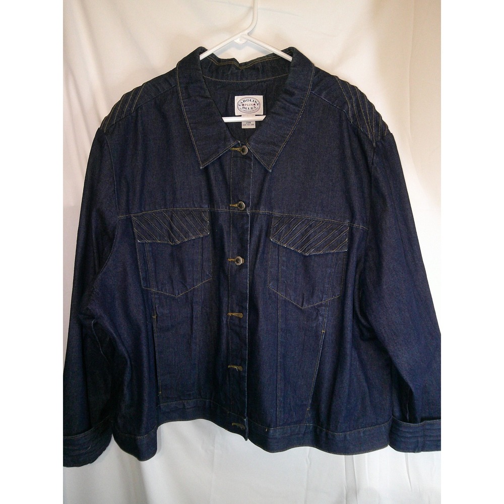 Vintage Carolina Blues Denim Jacket Plus Size Dark‎ Wash Button Front 28W